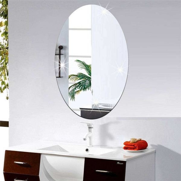 Hot Sale Oval Rectangle Acrylic Mirror Self Adhesive Tile Wall Mirror Stickers Bathroom Mirror Stickers 27*17cm