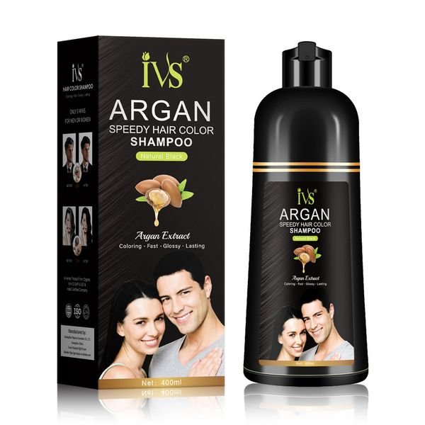 IVS 400ml Professional Permanent Halal Argan Oil Natural Black Hair Shampoo Dye Hair Color Shampoo for Men and Women