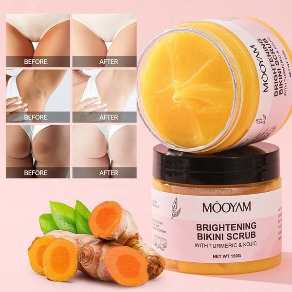Kojic Acid Turmeric Bikini Body Scrub Remove Dark Spots Bikini Area Private Parts Brightening Whitening Yoni Scrub Exfoliator