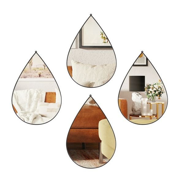 Jinnhome Black Water Drop Shaped Mirrors Set of 4 Decorative Mirrors for Wall Decor Apartment Decor Wall Art