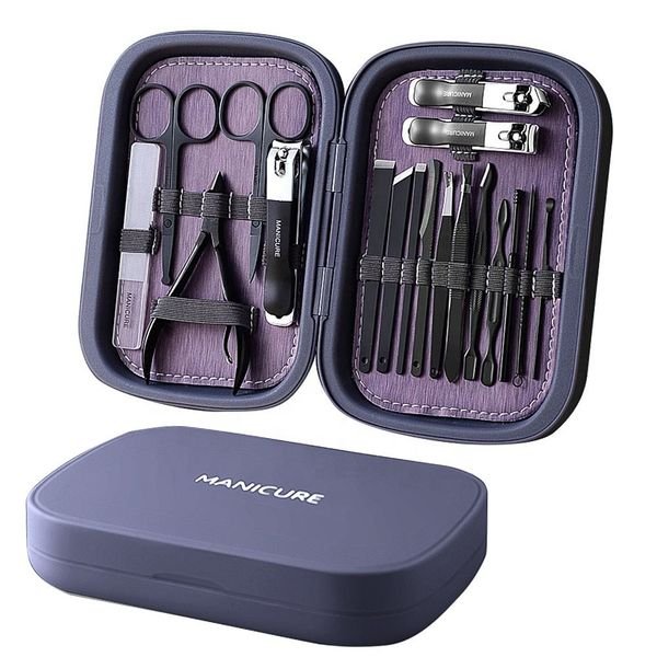 Best Selling 2024 Professional Stainless Steel Nail Clipper Travel Grooming Kit 18 Pieces Manicure & Pedicure Set