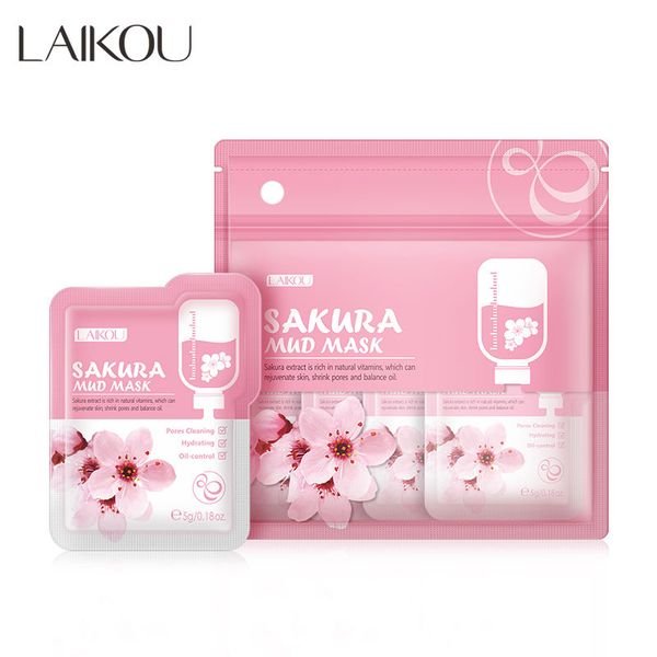 LAIKOU 5*12pcs Sakura Mud Cream Mudmask Skincare Dark Spot Corrector Brighten Clay Facialmask Cleansing Skin Care Product 60g