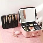 2024 New Travel Portable Make up Organizer Storage Box Cosmetic Case Detachable Makeup Bag With Led Light and Mirror