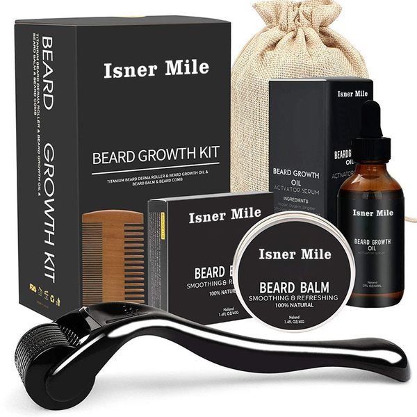 Men Private Label Beard Growth Roller Set 100% Natural Beard Oil Balm Products Beard Grooming Kit