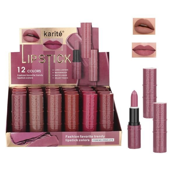 Karite 3.5g Long Lasting Waterproof Lipstick Wholesale Cosmetic Lip Makeup 12 Colors Matte Velvet Waterproof Lipstick Wholesale