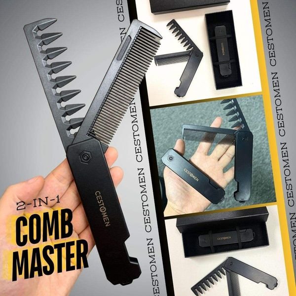 Beard Care Supplier 2 in 1comb Men's Beard Folding Combs Barber Groom Portable Combined Comb Custom logo
