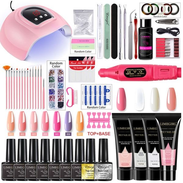 Poly LED Lamp Source Manicure Set Nail Extension Glitter Gel UV Building Jelly Gel Polish Resin Material Enhancement Kit