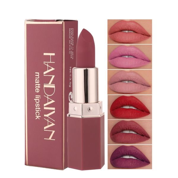 HANDAIYAN 6 Colors Simple Smooth Lipstick Velvet Matte Makeup Lipstick Waterproof Pigment Long Lasting Lipstick