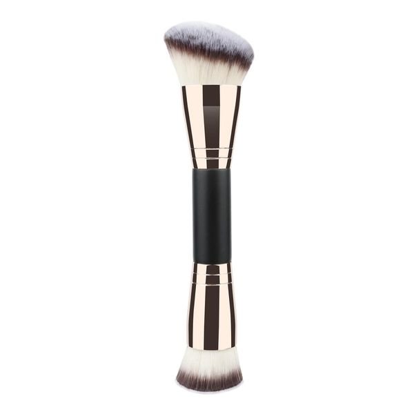 HMU Synthetic Hair Vegan Material Multi-Functional Single Foundation Makeup Brush Double-Ended With Angled Blush Contour Powder