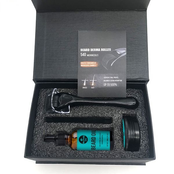 Custom Logo Wholesale Men's Organic Beard Growth Kit Beard Oil Comb Beard Roller Kit