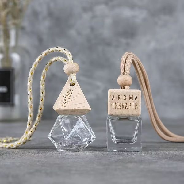 Custom Portable Car Perfume Bottle Reed Diffuser Bottle with Wooden Lid Car Diffuser Essential Oil