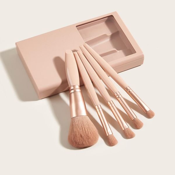 Direct Sales Portable Square Makeup Tools Professional 5Pcs Mini Size Travel Vegan Makeup Brushes Set With Mirror